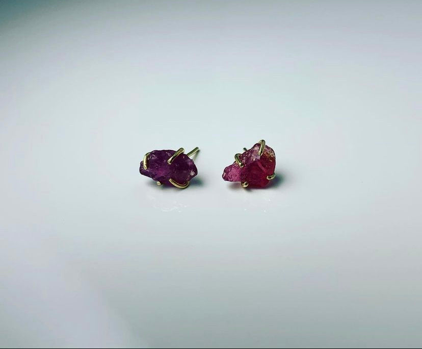 Raw Ruby 18k Studs