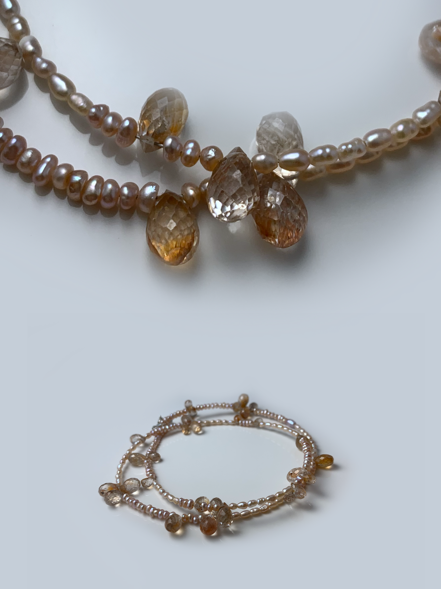 Peach Zircon and Pearls