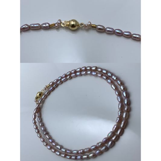 14k yellow gold peach pearl necklace