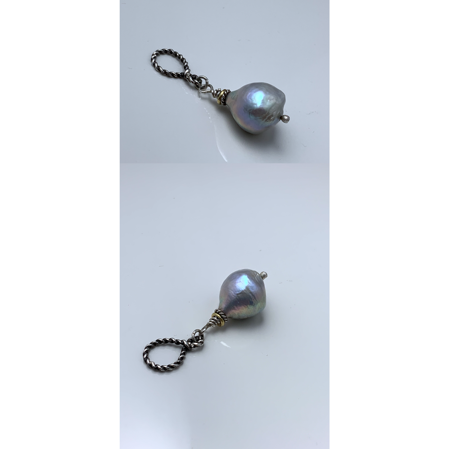 Large Baroque Silver Purple Pearl Charm